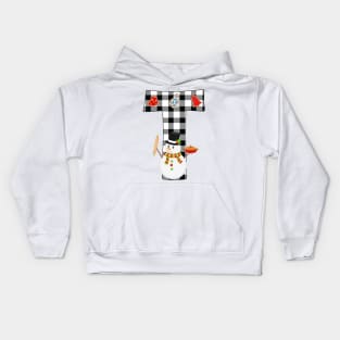 BW Buffalo Checks Pattern Monogram T | Snowman Kids Hoodie